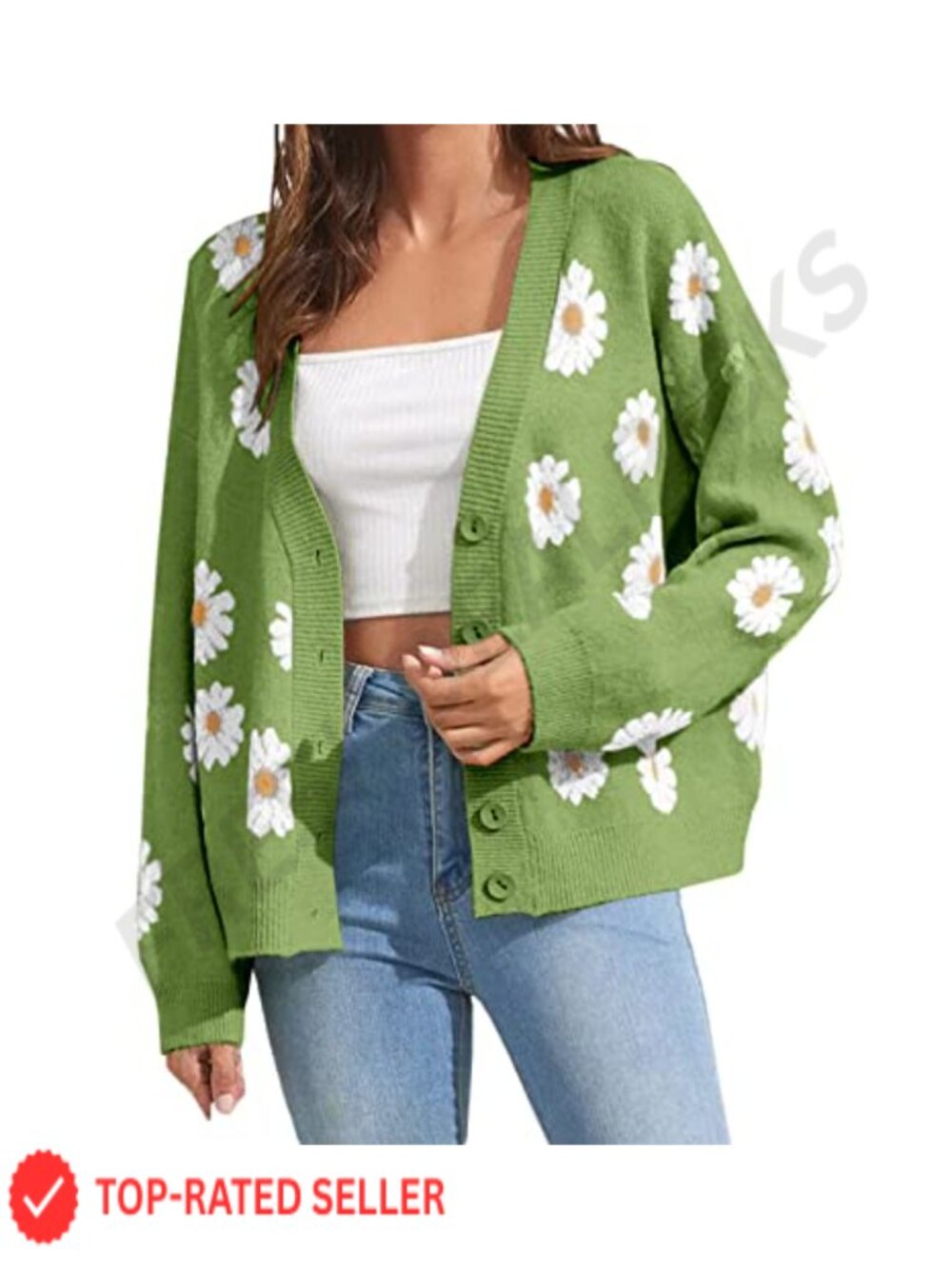 Floral Print Open Front Button Down V Neck Knit Cardigan Long Sleeve Sweater